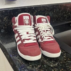 Adidas Maroon and White Top Ten High-Top Sneakers